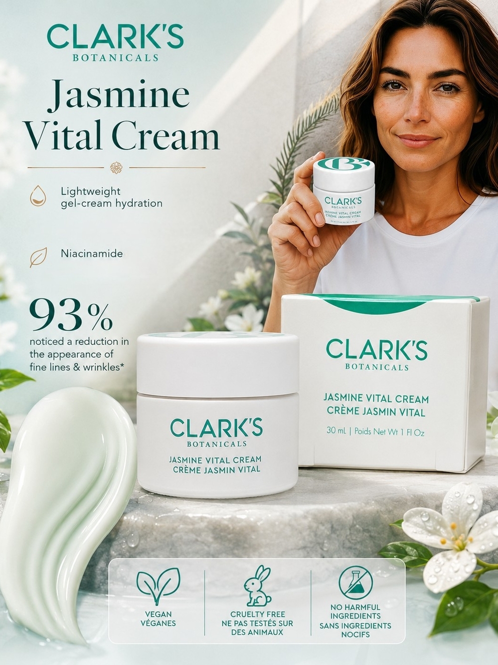 Clark’s Botanicals Jasmine Vital Cream – 30 mL / 1 fl oz